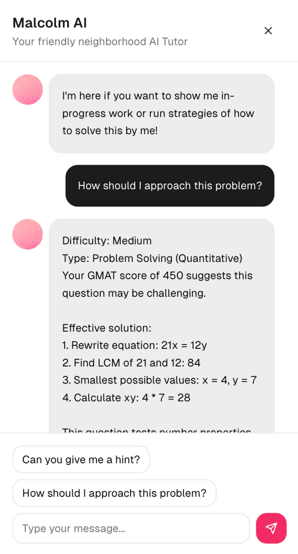 GMAT AI Tutor Mobile Interface 2
